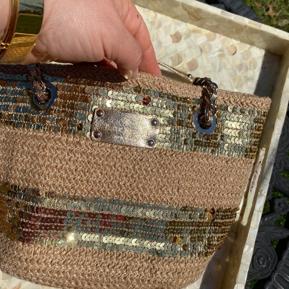 Kate Spade gold sequin & natural small shoulder bag with gold leather - Picture 10 of 15